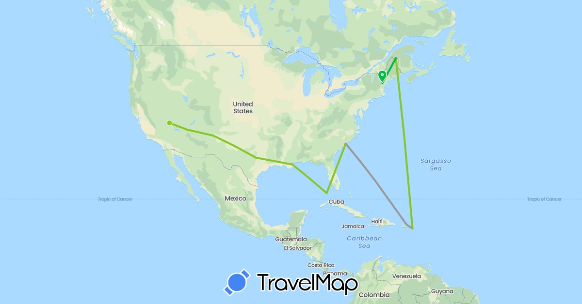 TravelMap itinerary: driving, bus, plane, electric vehicle in United States (North America)