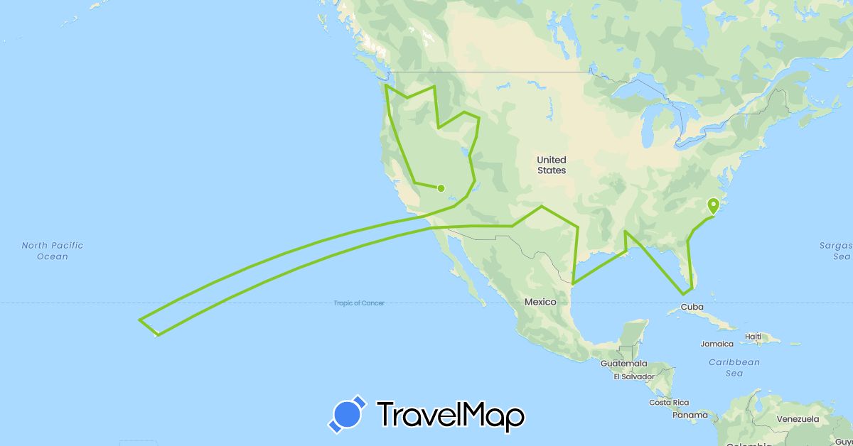 TravelMap itinerary: driving, electric vehicle in United States (North America)